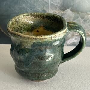 Studio Art Pottery Mug 3.5" Stoneware Green Speckled Lumpy
